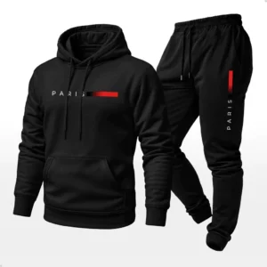 Conjunto Moletom Estampado Paris Unissex Calça e Blusa Premium Com Capuz Bolso Canguru em Algodão Confortável Inverno Academia Lazer Casual